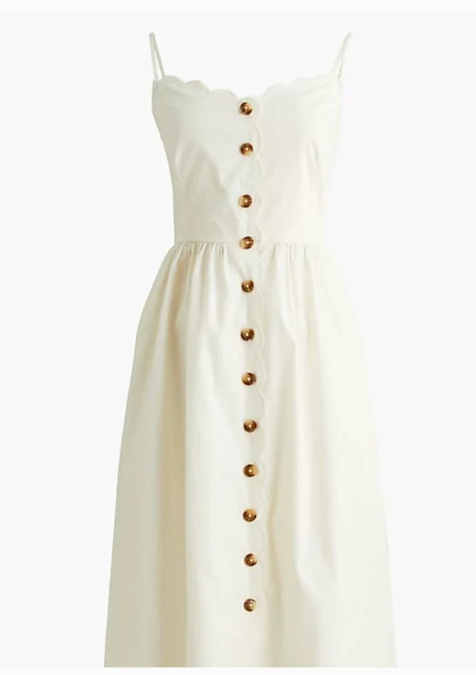 J Crew Scallop Trim Button Front Dress 00 White NWT Ivory CK729 Midi Shower Grad
